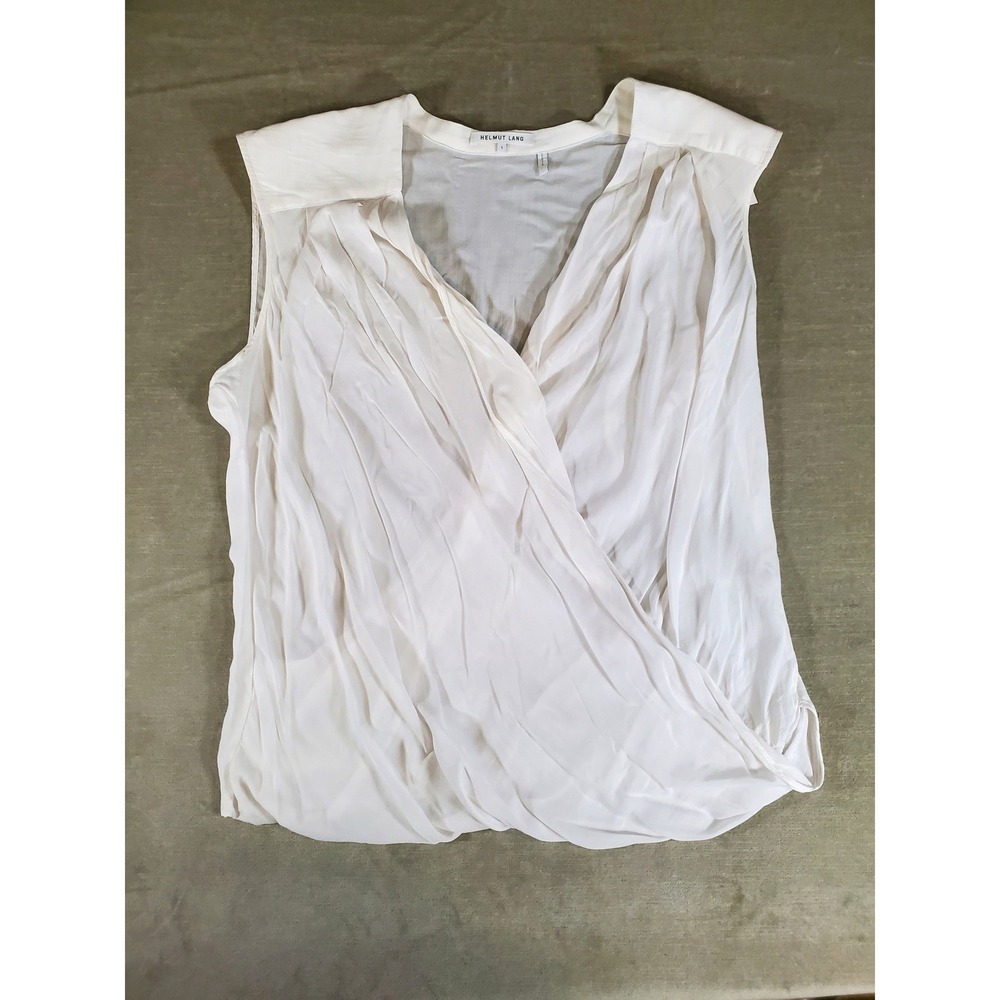 Helmut Lang Womens White Draped Wrap Sleeveless Blouse Size L Made in USA